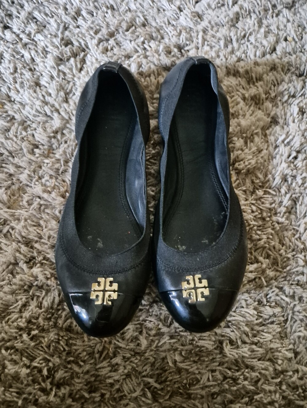 Tory Burcj Jolie Black Women's Ballet Flats with Gold Logo Accent